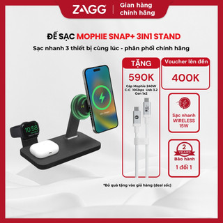 Đế sạc không dây Mophie Snap 3 in 1 - Hỗ trợ sạc nhanh magsafe 15W - Hàng chính hãng Bảo hành 2 năm