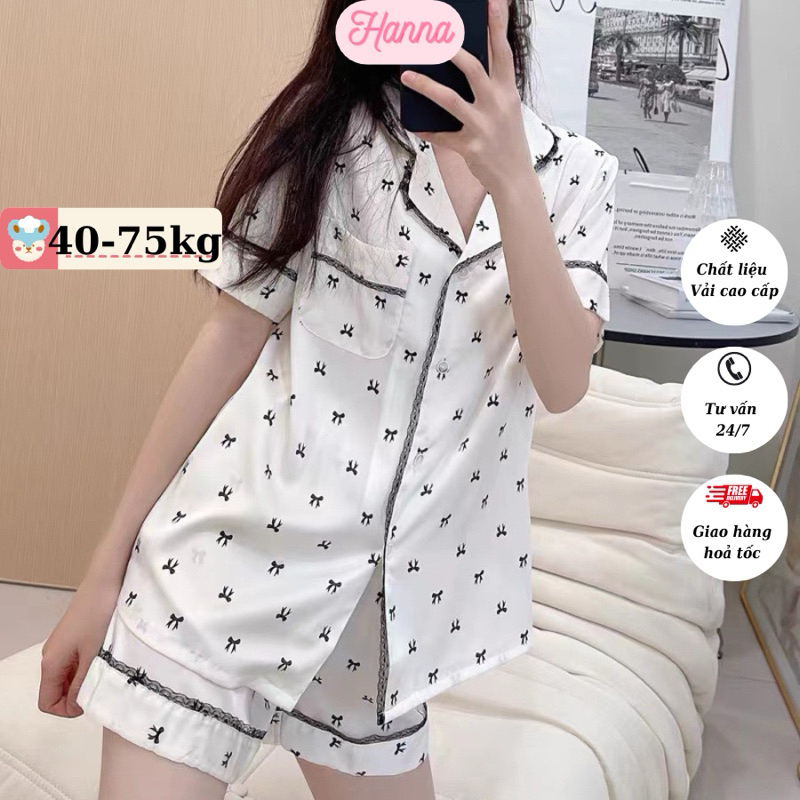 Set đồ ngủ pijama mặc nhà, bộ ngủ nữ áo ngắn tay quần đùi chất liệu lụa cao cấp mát mềm, thông thoán
