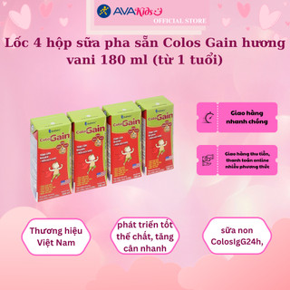 Lốc 4 hộp sữa pha sẵn Colos Gain hương vani 180 ml