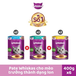 Combo thức Ăn Cho Mèo Trưởng Thành Dạng Pate WHISKAS Mix 3 Vị 400G (dạng lon)
