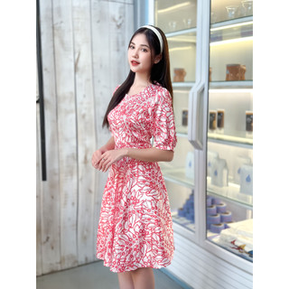 (Size 40-75kg) Váy Đỏ Liền Thân Dáng Chữ A Thanh Lịch