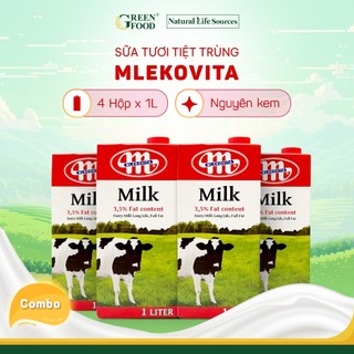 Combo 4 sữa tươi tiệt trùng mlekovita nguyên kem 1l - béo cao 3.5%, không đường, nhập khẩu từ ba lan