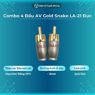 Combo 4 đầu av gold snake la-21 đực đồng ofc, mạ vàng - jack hoa sen đực, jack rca/jack av