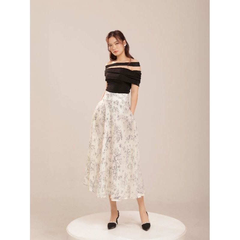 Chân váy tơ in lót lụa TK412