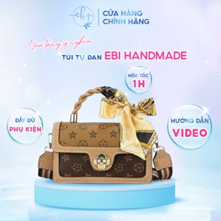 Túi Handmade, Túi Tự Đan Chất Liệu Da Cao Cấp Phong Cách Thổ Cẩm Dân Tộc Khóa Hình Bông Hoa 4 Cánh Sang Trọng - EB01