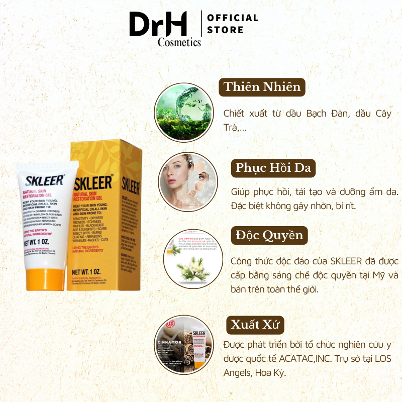 Gel dưỡng ẩm, giảm mụn thâm SKLEER Natural Skin Restoration và Skleer Active Gel (30ml) | BigBuy360 - bigbuy360.vn