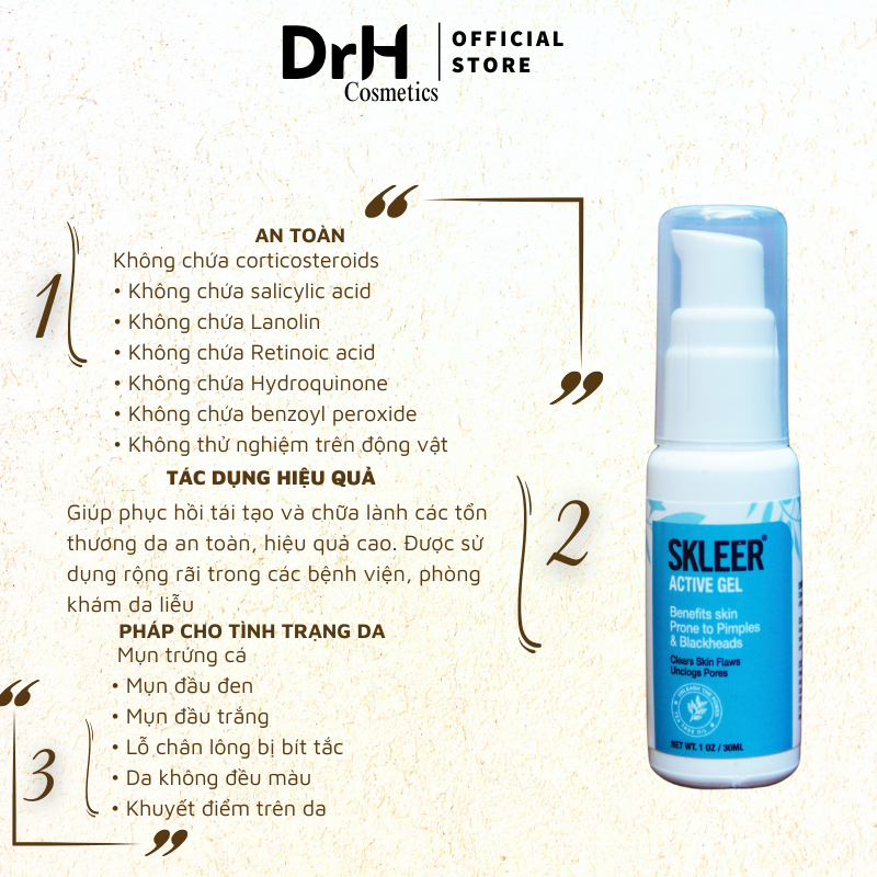 Gel dưỡng ẩm, giảm mụn thâm SKLEER Natural Skin Restoration và Skleer Active Gel (30ml) | BigBuy360 - bigbuy360.vn