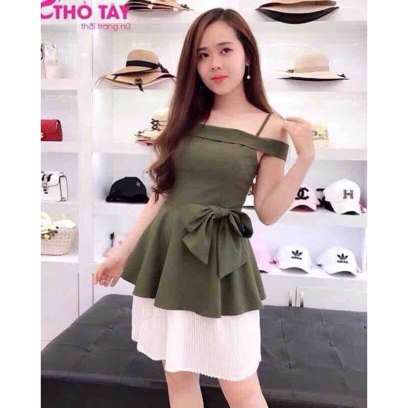 Set áo trễ vai chân váy xoè
