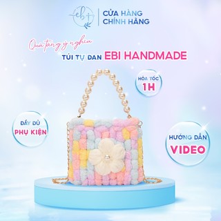 [Có Video Hướng Dẫn] Túi Handmade,Túi Đeo Chéo DIY Len Tự Đan Hình Hoa 5 Cánh Đính Ngọc Ở Giữa Xinh Xắn - EB17