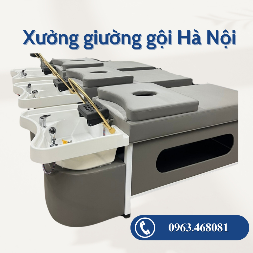 Giường Gội Đầu Dưỡng Sinh, Giường gội đầu 2in1 bọc đệm da xám dày dặn khung sắt chắc chắn dành cho spa, salon tóc