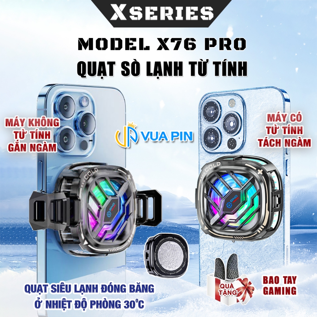 Tản nhiệt điện thoại máy tính bảng X76 Pro sò lạnh từ tính Led RGB Gaming giảm nhiệt sâu có thể đóng