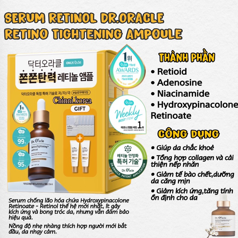 [Bill Hàn]Tinh chất RETINO Sáng Da, Mờ Nếp Nhăn, Căng Bóng, Chậm Lão Hoá Dr.oracle RetinoTightening 