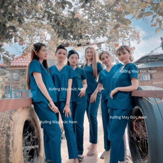  Đồng Phục Spa màu XANH CỔ VỊT CAO CẤP ,Quần áo Blouse Scrubs cổ tim cho bác sĩ y tá,kỹ thuật viên 