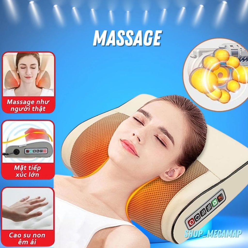 Gối massage cổ vai gáy, máy massage hồng ngoại 20 bi cao cấp hỗ trợ mát xa toàn thân bảo hành toàn quốc