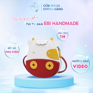 Túi Tự Làm Hình Con Trâu Trắng Vàng Đỏ May Mắn, Set Nguyên Liệu Túi Handmade Khâu Tay Da PU - EB20