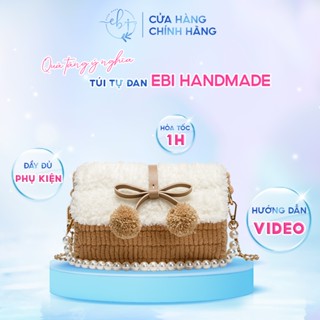 [Có Video HD] Túi Len Handmade Phối Màu Mác Trái Pom Pom, Set Nguyên Liệu DIY Túi Tự Đan Cute Tặng Bạn Gái  - EB22