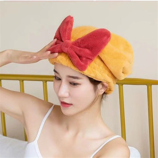 Khăn ủ tóc đính nơ mền mịn thấm hút tốt (màu ngẫu nhiên)