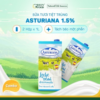 Combo 2 hộp sữa tươi tiệt trùng asturiana tách béo 1l- béo ít 1,5%, không đường, từ tây ban nha