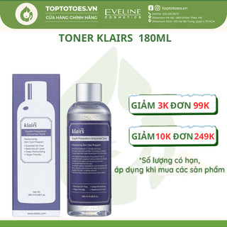 Toner dưỡng ẩm, Nước cân bằng da Klairs 180ml không mùi, dưỡng ẩm tức thì – Nước hoa hồng dưỡng ẩm