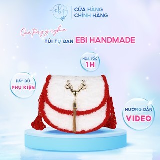Túi Đeo Chéo Handmade Yên Ngựa Mác Sừng Hươu, Set Nguyên Liệu DIY Túi Tự Đan Mini Len Xù Cá Tính - EB31