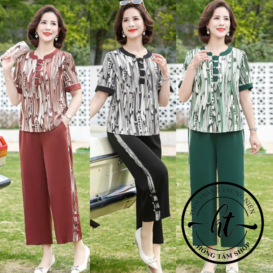 Đồ bộ trung niên cho mẹ mặc nhà, chất vải lụa pháp đồ bộ nữ trung niên cao cấp. VN08