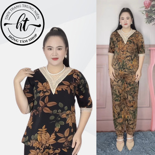 Đồ bộ trung niên mặc cho mẹ, đồ bộ Lụa Pháp trung niên nữ quần dài cao cấp PT08