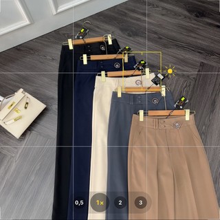 Quần ống suông nữ Cúc Fashion quần baggy công sở vải lưng cạp cao 2 cúc bọc kèm tag Q899