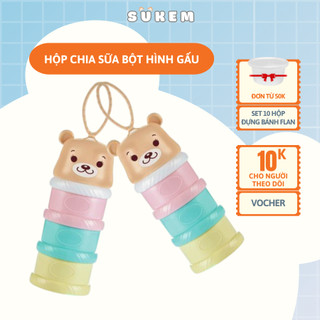Hộp Chia Sữa Bột Hình Gấu Cho Bé 3 Tầng Có Quai Đeo Tiện Dụng Nhỏ Gọn