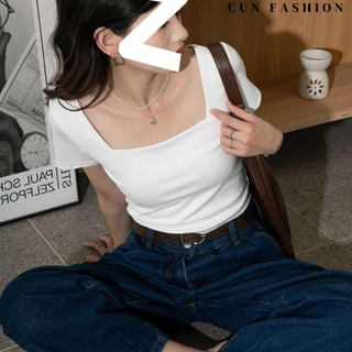 Áo thun trơn cổ vuông Cun Fashion đơn giản phong cách basic cho nữ ATT04 (màu đen,trắng. đỏ)
