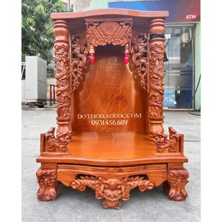Bàn Thờ Thần Tài Ông Địa Gỗ Gõ Đỏ Ngang 50cm Quỳ Trụ