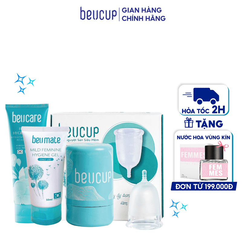 Combo 1 Bộ Cốc Nguyệt San BeUcup và 1 Dung Dịch Vệ Sinh Phụ Nữ BeUcare 100ml