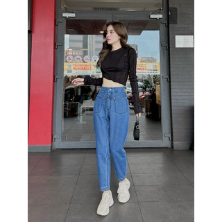 Quần nữ denim bo lai vải mềm xuất dư