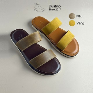 Dustino Slide Nam Quai Ngang Đế Crepe, Dép 2 Quai Ngang Nam Da Bò Đế Crep