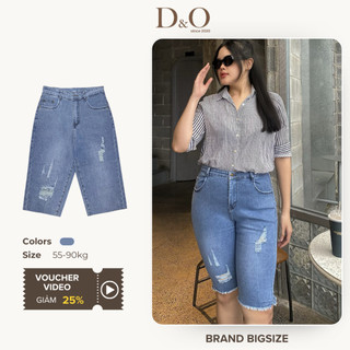 Quần Ngố Jeans Bigsize 58-90kg Xanh Nhạt Rách Quần Lửng Nữ Lưng Cao 7105 Lưng Siêu Cao Tôn Dáng Co Giãn Mạnh