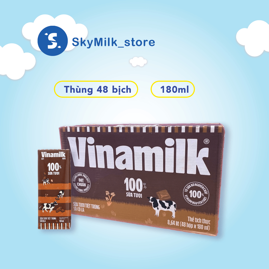 Sữa tiệt trùng vị sôcôla VINAMILK 180ml -110ml (1 thùng 48 bịch)