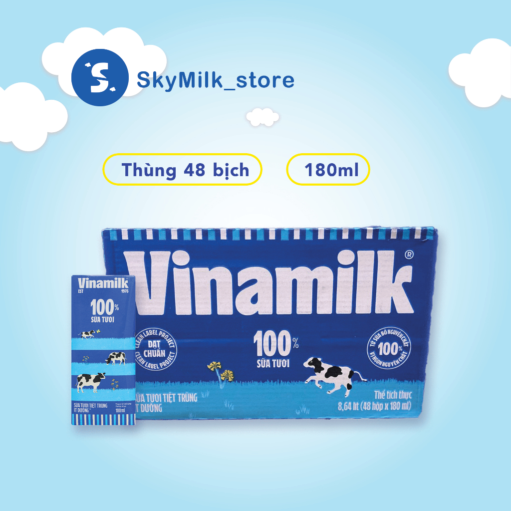 Sữa tiệt trùng ít đường VINAMILK 180ml - 110ml (1 thùng 48 bịch)