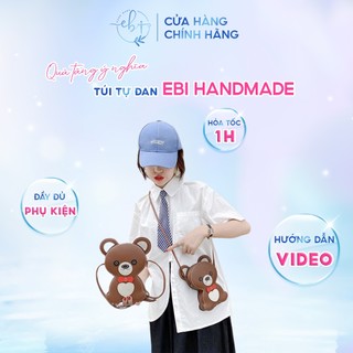 Túi Tự Làm Hình Gấu Đeo Nơ Đỏ Siêu Cute, Set Nguyên Liệu Handmade Hoạt Hình Khâu Tay Da Pu Dễ Thương - EB47