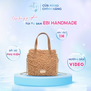 [Có Video HD] Túi Xách Handmade Len Bông Xù Quai Dây Da, Set Nguyên Liệu Làm Túi DIY Thời Trang Nữ - EB50