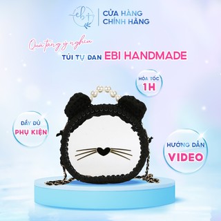 [Có Video Hướng Dẫn] Túi Len Handmade Trong Suốt Hình Mặt Mèo Cá Tính, Set Phụ Kiện Túi Tự Đan DIY Thời Trang - EB52