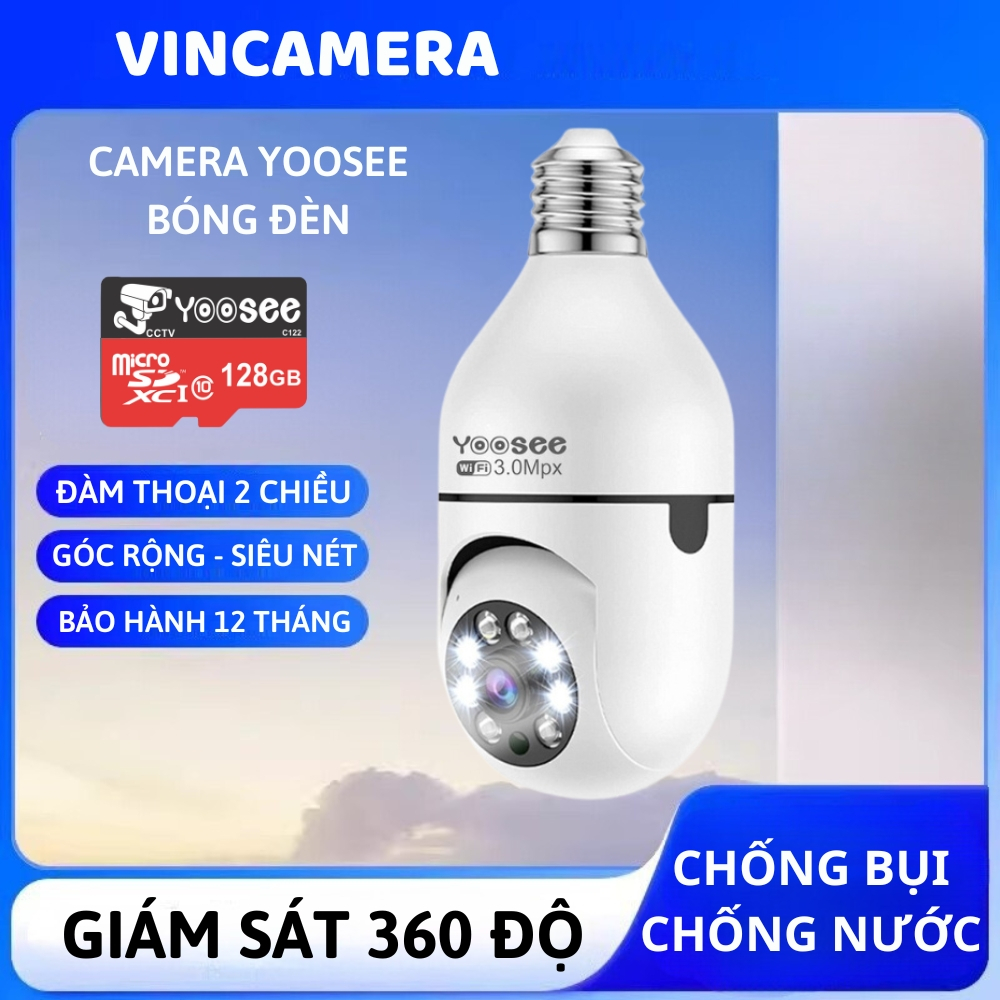 Camera Yoosee PTZ bóng đèn xoay 360 độ - 5.0Mpx FHD1080p hình ảnh chất lượng rõ nét - Ban đêm có màu