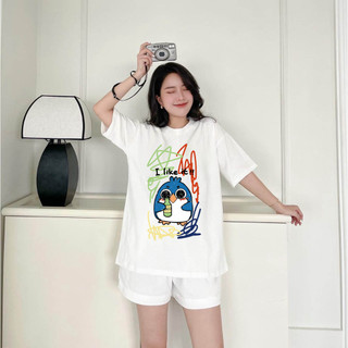 Áo Phông thun trắng đen I Like It cánh cụt xanh áo cotton 100% thoáng mát unisex tb6031