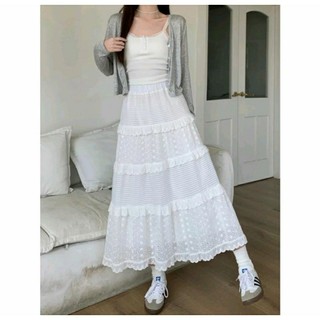 Váy dài ren 2 lớp thiết kế 4 tầng màu trắng xinh đẹp