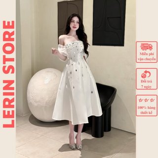 Váy Trễ Vai Dáng Dài Đính Kết Thủ Công Đầm Dự Tiệc Chất Tafta_LERIN V570
