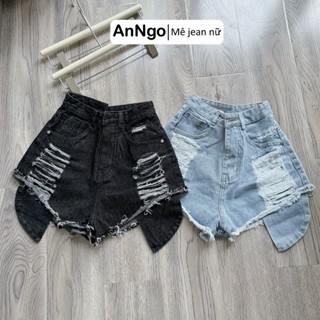 Quần short jean nữ lưng cao không co dãn, lòi túi điệu đà, rách thời trang cực xinh, cực bền Anngo - AT421