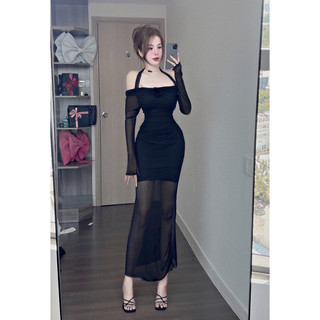 Đầm Body Lưới Dáng Dài 2 Lớp Đầm Trễ Vai Lưới Dáng Dài Phối Hoa Ngực Đầm Sexy Đi Biển Ngoại Cảnh - Thời Trang Nữ Sỉ Lẻ