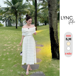 Lync studio - đầm trễ vai dáng dài ren tầng đính nơ lcv0141v