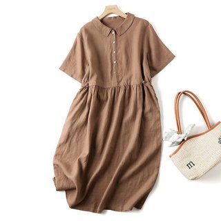 Đầm babydoll màu nâu dễ mặc tôn da , chất liệu linen không nhăn, không đổ màu csd215
