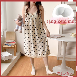 Đầm 2 Dây Đũi Xốp Mềm Tua Rua Hoạ Tiết Dễ Thương