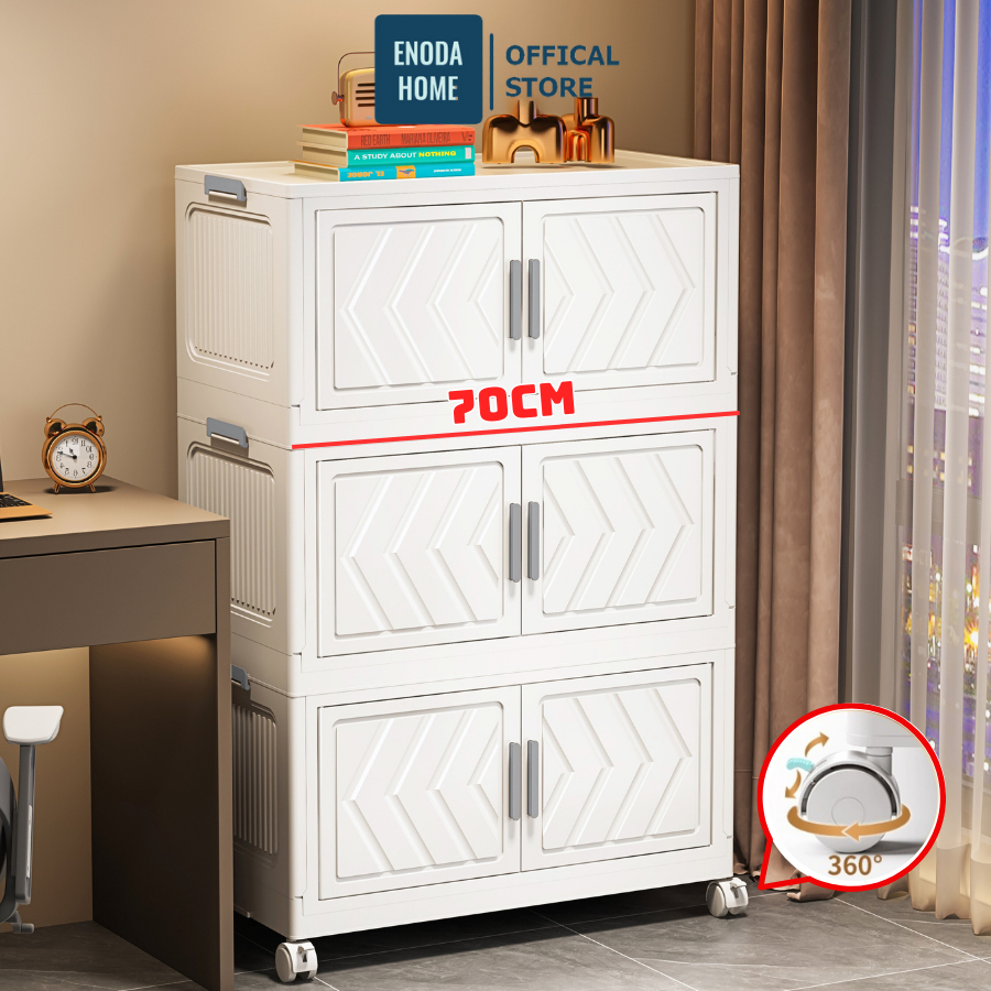 Tủ Nhựa Gấp Gọn ENODA HOME Đựng Đồ Đa Năng, Màu Trắng Trang Nhã Cho Phòng Ngủ TUN047