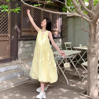 Váy nữ sát nách cổ V dáng bí ngô phong cách Hàn Quốc  XTT VN59